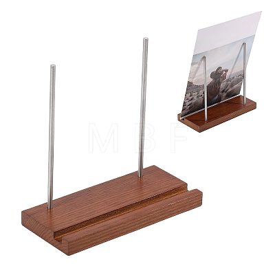 Wood Vinyl Record Slotted Display Stands with Stainless Steel Support ODIS-WH0043-344A-1
