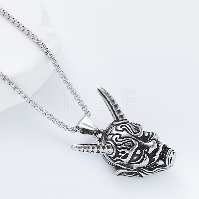 Punk Style 304 Stainless Steel Japanese Noh Mask Pendant Box Chain Necklaces for Men LS-MI4934-1