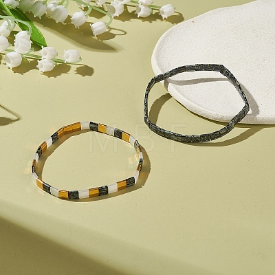 2Pcs 2 Style Glass Seed Rectangle Beaded Stretch Bracelets Set BJEW-JB09036-1