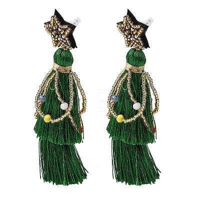 304 Stainless Steel Star Tassel Stud Earrings EJEW-D344-01-1
