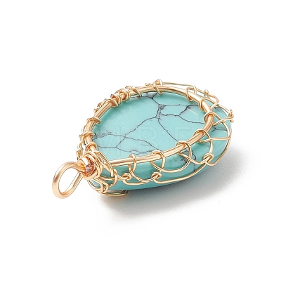 Synthetic Turquoise Dyed Copper Wire Wrapped Pendants PALLOY-JF02017-01-1