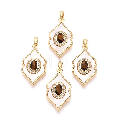 Natural Tiger Eye with Shell Pendants KK-N287-12G-03-1