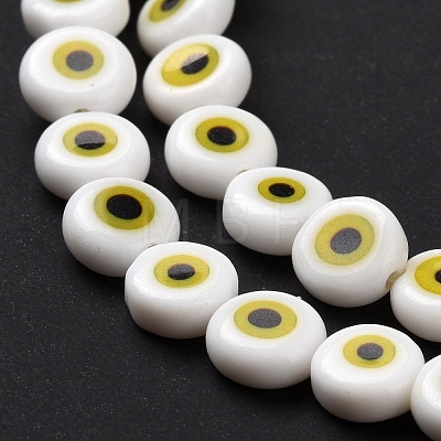 Handmade Evil Eye Lampwork Flat Round Bead Strands LAMP-L058-6mm-21-1