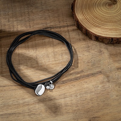 Flat Round & Oval Alloy Pendant Suede Cord Multi-Layer Choker Necklaces for Women FS-WG2F217-01-1