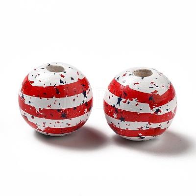 Independence Day Theme Printed Natural Wooden Beads WOOD-L020-B03-1