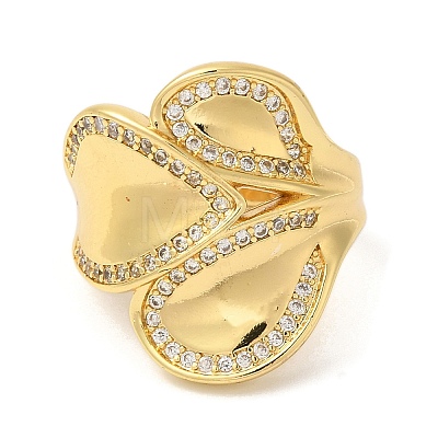 Leaf Brass Micro Pave Cubic Zirconia Open Cuff Rings RJEW-U008-18G-1