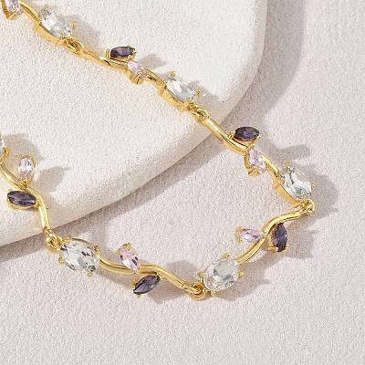 Brass Glass Flower Link Chain Bracelets KK-CBA7DFA-01G-05-1