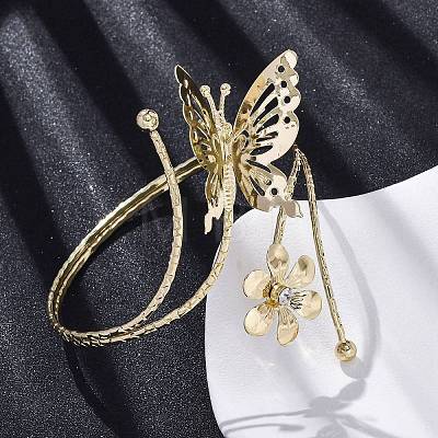 Flower & Butterfly Alloy Arm Cuff Bangles for Girl Women AJEW-A063-01F-G-1