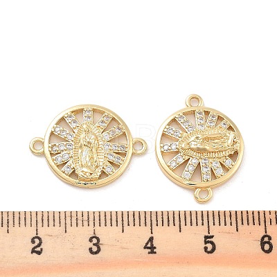 Rack Plating Brass Micro Pave Clear Cubic Zirconia Flat Round Connector Charms KK-C063-20G-1