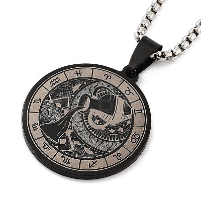 Retro Mandala 201 Stainless Steel Box Chain Constellation Pendant Necklaces for Women Men NJEW-M223-01A-1