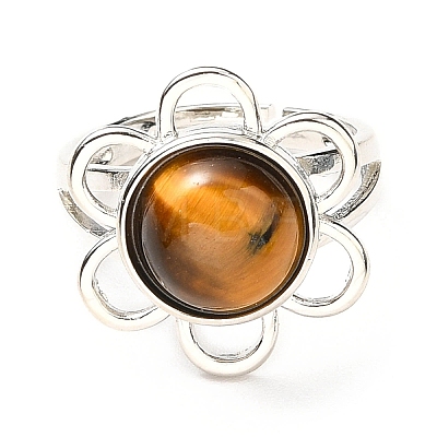 Natural Tiger Eye Adjustable Rings RJEW-P043-01P-18-1