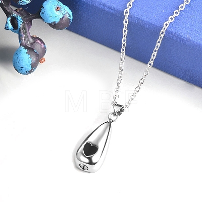 Stainless Steel Black Enamel Teardrop with Heart Urn Ashes Pendant Necklace for Women PW-WG81DB5-01-1