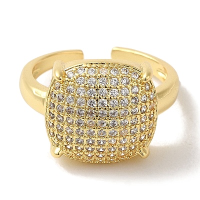 Rack Plating Brass Micro Pave Clear Cubic Zirconia Cuff Ring RJEW-P104-01G-1