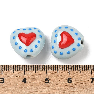 Heart Pattern Handmade Porcelain Enamel Beads PORC-G016-03O-1
