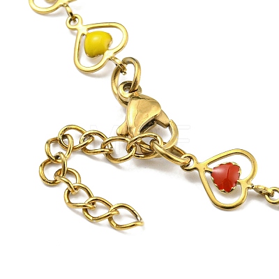 Enamel Heart Link Chain Bracelet BJEW-A142-04G-1