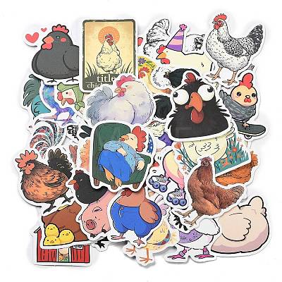 50Pcs Chicken Paper Self-Adhesive Picture Stickers AJEW-S086-07-1