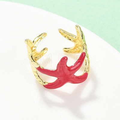 Brass Enamel Adjustable Cuff Rings for Women RJEW-G357-01A-1