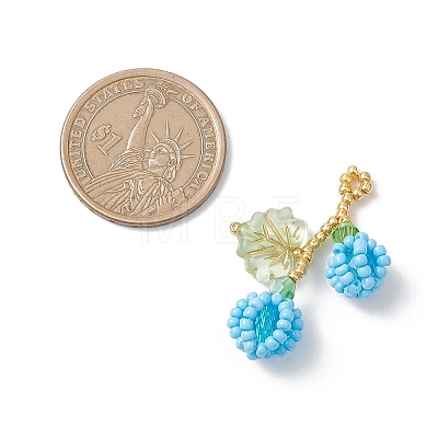 Glass Seed Beaded Berries & Leaf Pendants PALLOY-MZ01114-04-1