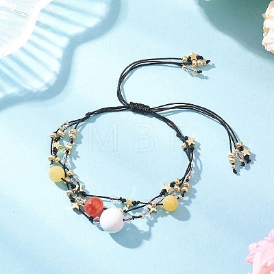 Natural White Jade & Howlite & Dyed Yellow Jade & Nylon Thread Adjustable Multi-strand Bracelets BJEW-MZ00238-01-1