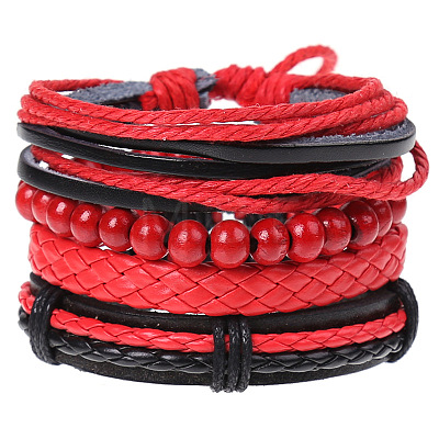 4Pcs Retro Cattlehide Leather Cord Multi-strand Bracelets for Men WGE7990-29-1