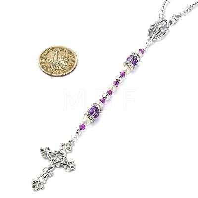 Cross & Virgin Mary Alloy Rosary Bead Necklaces NJEW-JN05123-04-1