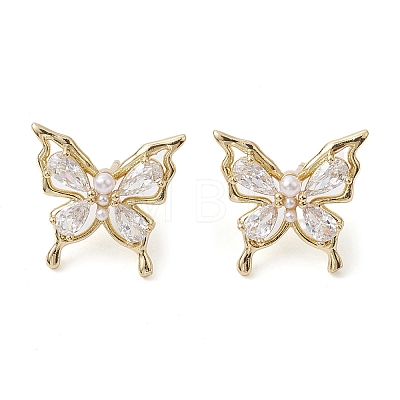 Butterfly Brass Stud Earrings EJEW-M245-07G-1
