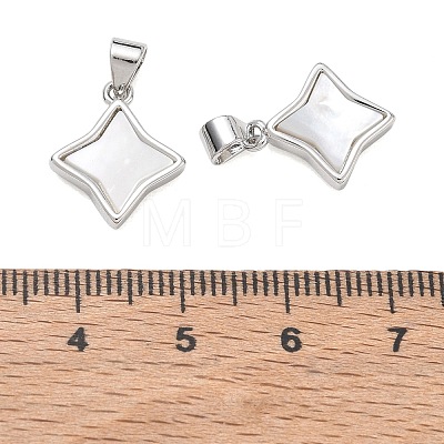 Rack Plating Brass & Natural White Shell Pendants SH-CBAB0A4-13P-1