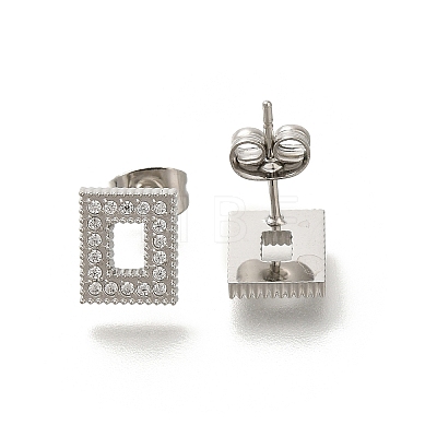 304 Stainless Steel Micro Pave Clear Cubic Zirconia Stud Earrings EJEW-H018-03P-03-1