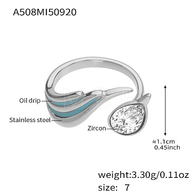 304 Stainless Steel Pave Cubic Zirconia Cuff Open Rings WG52765-02-1
