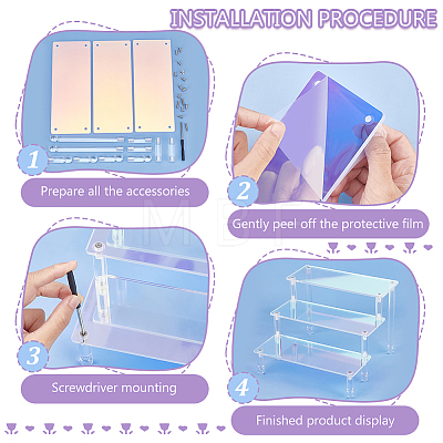 3-Layer Rectangle Acrylic Minifigures Organizer Display Risers ODIS-WH0038-56-1