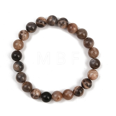 Natural Black Moonstone Round Beads Stretch Bracelets for Men Women BJEW-JB12396-1