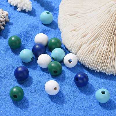 160 Pcs 4 Colors Summer Ocean Marine Style Painted Natural Wood Round Beads WOOD-LS0001-01G-1
