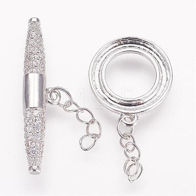 Brass Micro Pave Cubic Zirconia Ring Toggle Clasps ZIRC-P050-11P-1
