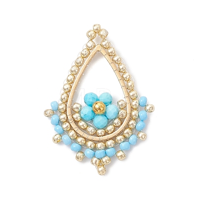 Faceted Round Dyed Natural Magnesite & Glass Seed Beaded Pendants PALLOY-MZ01097-04-1