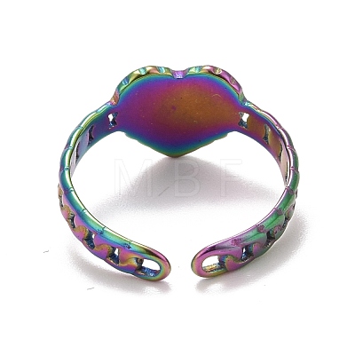Rainbow Color Ion Plating(IP) 304 Stainless Steel Heart Open Cuff Ring for Women RJEW-A005-05-1