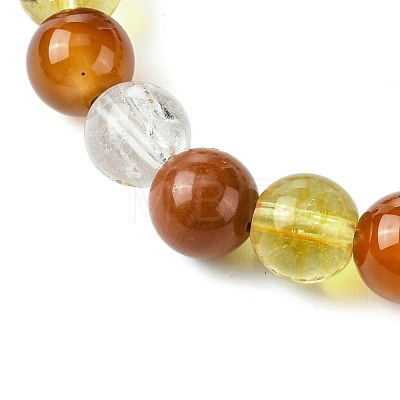 Synthetic Citrine & Natural Carnelian & Red Jasper & Natural Quartz Crystal Round Beaded Stretch Bracelets BJEW-JB10910-01-1