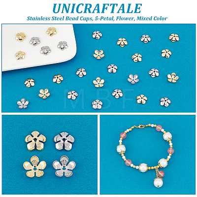 Unicraftale 100 Pcs 2 Colors 304 Stainless Steel Bead Caps STAS-UN0054-96-1