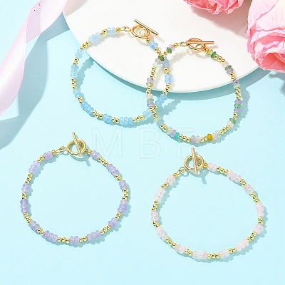 Dyed Natural White Jade & Brass Beaded Bracelets for Women BJEW-JB13678-1