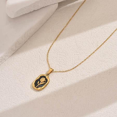 Stainless Steel Enamel Flower Pendant Necklaces for Women Daily Wear VT0532-1