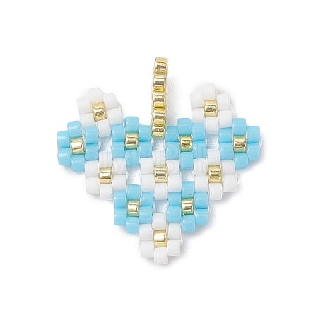 MIYUKI Glass Seed Beaded Heart with Flower Pendants PALLOY-MZ01113-03-1