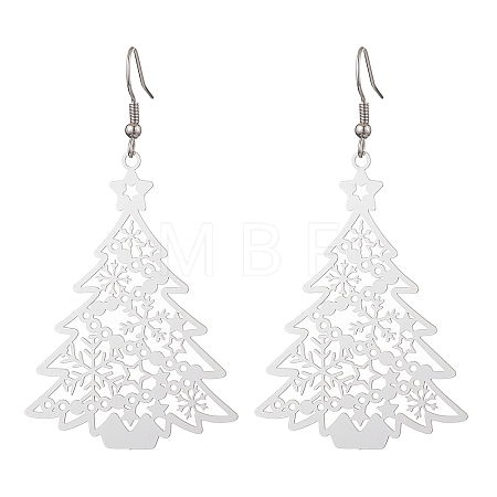 Non-Tarnish Hollow Christmas Tree 201 Stainless Steel Dangle Earrings for Women EJEW-JE05876-1