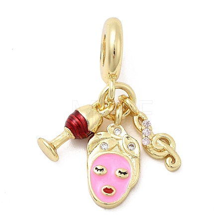 Brass Dark Red and Pink Enamel Goblet Woman Musical Note European Dangle Charms KK-C137-18G-1