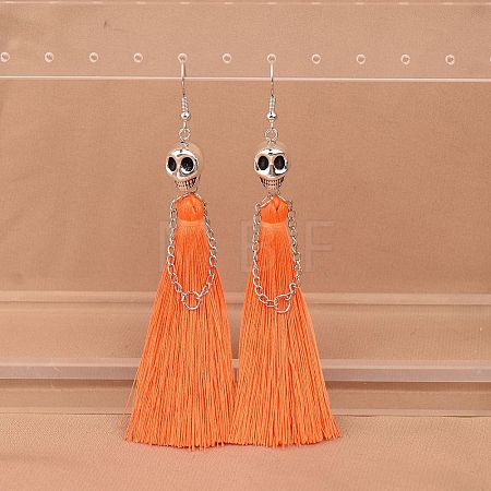 Zinc Alloy Polyester Skull Tassel Dangle Earrings FS-WG69CBD-08-1