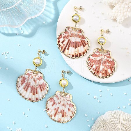 Electroplate Natural Sea Shell Dangle Earrings EJEW-JE07373-1