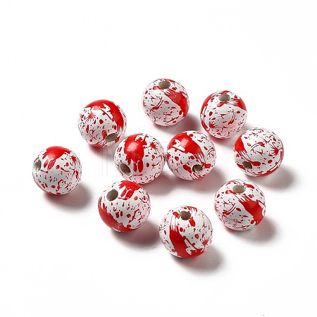 Halloween Theme Printed Natural Wooden Beads WOOD-L020-C03-1