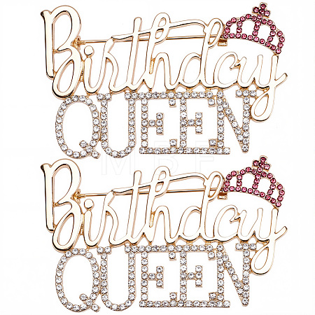 2Pcs Birthday Queen Rhinestone Pins JEWB-SP0001-11G-1