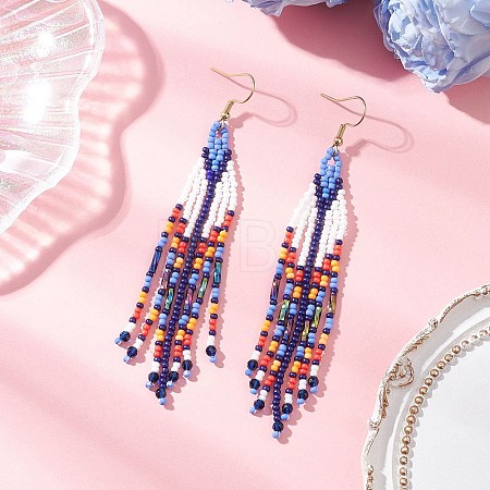 Handmade Glass Seed Beads Arrow Dangle Earrings EJEW-MZ00539-04-1