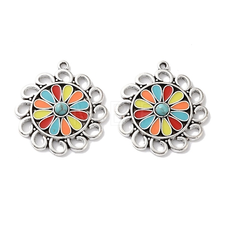 Bohemia Tibetan Style Alloy & Enamel & Synthetic Turquoise Pendants FIND-T074-10AS-1