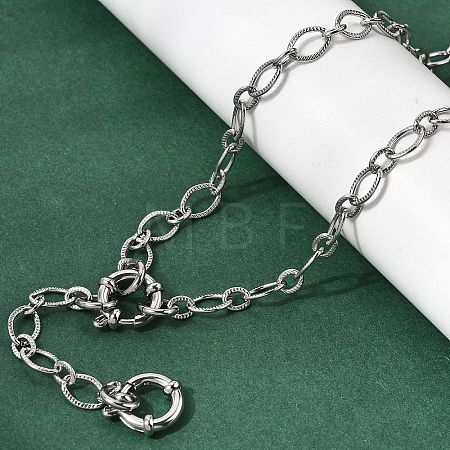 6MM 201 Stainless Steel Textured Horse Eye Link Chain Necklaces for Unisex NJEW-K302-19P-1