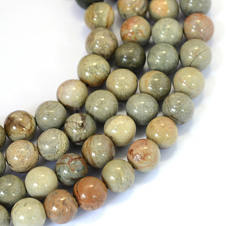 Natural Silver Leaf Jasper Round Bead Strands G-E334-8mm-04-1